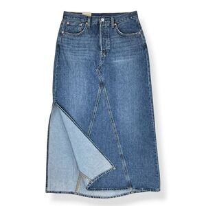 Levis Skirt Women 30 (ACTUAL 32 Waist) Blue Denim Iconic Long Skirt Mid Rise NWT